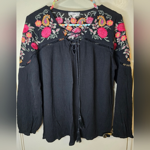 Entro Boho Long Sleeve Embroidered Blouse Size M - Picture 3 of 9